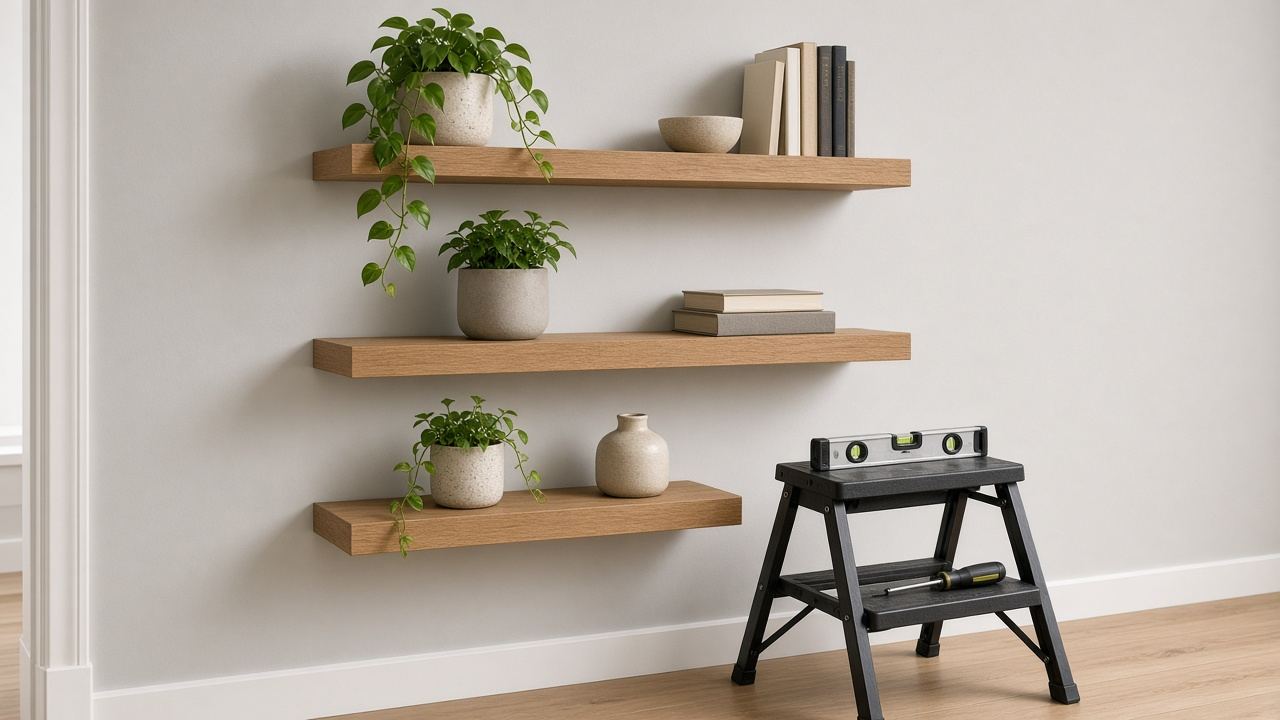 Sample photo: floating shelves installed on a wall